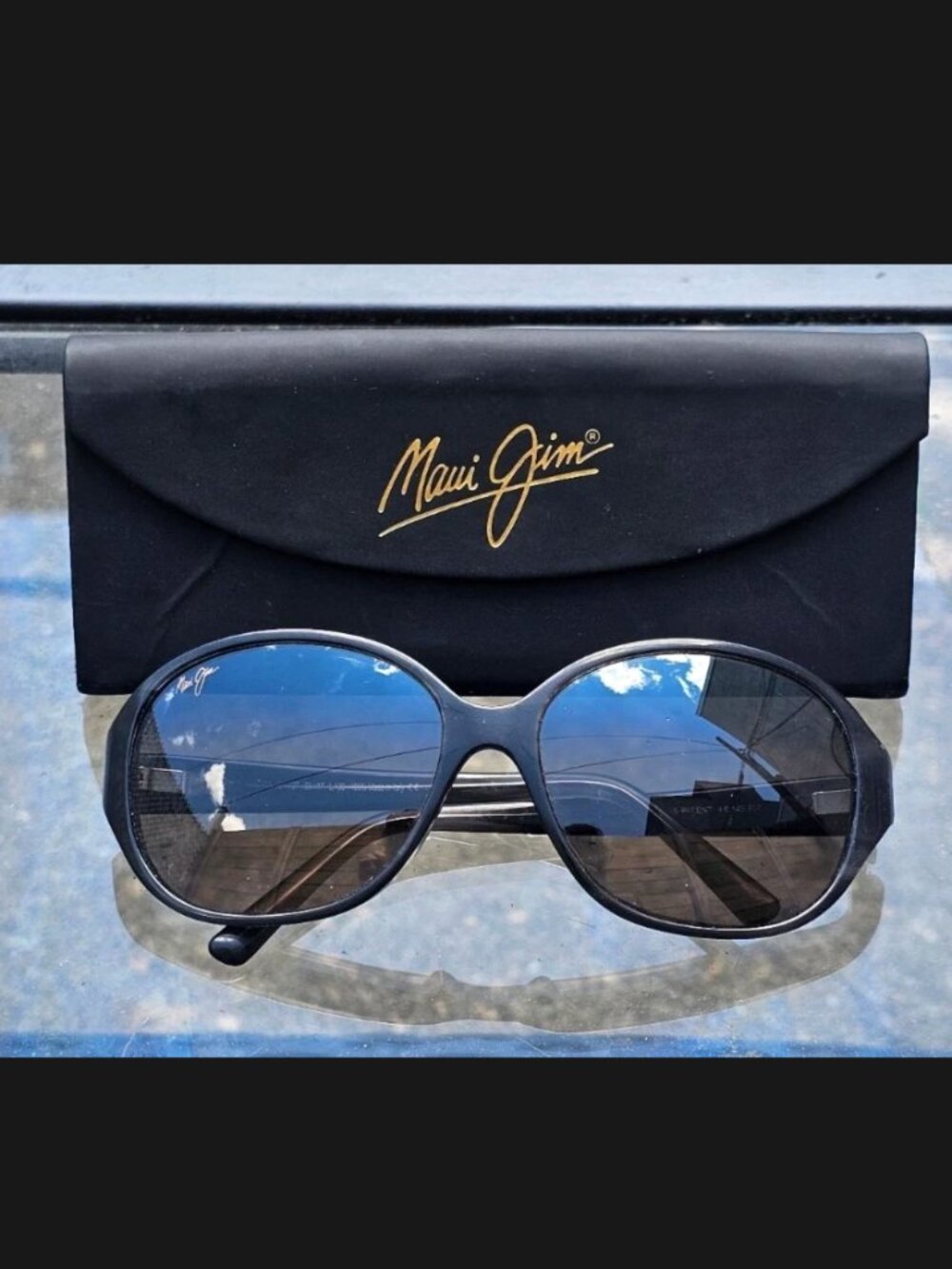 Maui Jim Ginger MJ 221 Oversized Oval Sunglasses Black Plastic Frame Brown Lens